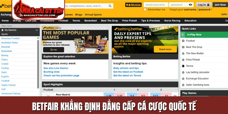 Betfair khẳng định đẳng cấp cá cược quốc tế
