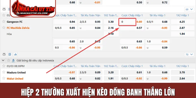 Hiệp 2 thường xuất hiện kèo đồng banh thắng lớn