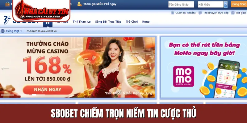 Sbobet chiếm trọn niềm tin cược thủ